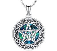 Aniu Collar Pentagrama Mujer Plata de ley 925, Colgante Pentagrama con Concha Abulón, Collar Nudo Celta Plata, Collares de Luna Pentáculo, Amuleto Wiccano Regalos para Mujeres