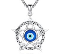 Aniu Collar Tetragramaton Plata de Ley 925 para Hombre Mujer, Colgante Pentagrama con mal de ojo Joyas Amuleto Protección