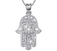 Aniu Collares Mujer Plata de Ley 925, Colgante Mano de Hamsa, Mal de Ojo, Regalos Originales para Mamá, Madre, Pareja, Ven con una Caja Negra de Joyas, Cadena de 46cm