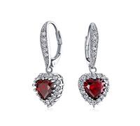 Aniversario De Boda Romántica 4Ct Aaa Cz Rojo Halo En Forma De Corazón De Circonio Cúbico Colgante Palanca De Vuelta Pendientespara Mujer Novia Corte Invisible Chapado En Rodio