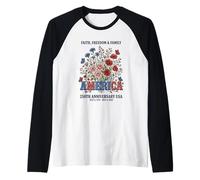 Aniversario de Estados Unidos Floral Patriótico 1776-2026 Camiseta Manga Raglan