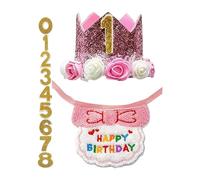 Aniversario de gatito: bufanda ajustable para el cuello, tocado cónico, función de dígitos reutilizable, equipo para eventos conmemorativos, suministros para animales domésticos, rosa pequeño de 6 pul