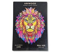 ANIWOOD Puzzle de Madera de Animales. Tapa troquelada, Caja a tamaño Real del Puzzle. 3 Modos de dificultad, Elemento Decorativo. Piezas únicas Originales de Animales (Large, León)