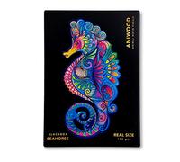 ANIWOOD Puzzle de Madera de Animales. Tapa troquelada, Caja a tamaño Real del Puzzle. 3 Modos de dificultad, Elemento Decorativo. Piezas únicas Originales de Animales (Medium, Caballito de Mar)