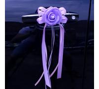 Aniyan 4 Stück Autoschleifen Hochzeit, Autoschmuck Hochzeit mit Perle, 14 x 30 cm Künstliche Rose für Türgriff Rückspiegel, Hochzeitsdeko Auto für Brautwagen(Lila Rosa)