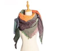 Aniyan Bufanda triangular para mujer de invierno, 200 x 130 cm, bufanda suave con flecos, pañuelo triangular cálido en varios colores, bufanda de punto moderna para otoño e invierno (verde y naranja)