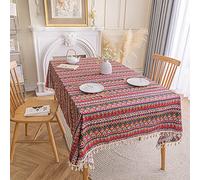 Aniyan Mantel Boho de algodón y lino, resistente al agua y al aceite, mantel para interior y exterior, mesa de comedor, rojo (borlas), 90 x 90 cm