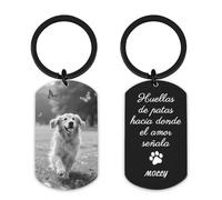 AnJeey Portachiavi Personalizado para Perros - Colgante Conmemorativo de Acero Inoxidable con Impresión UV HD Doble Cara | Recuerdo para Mascotas Perdidas (Huellas)