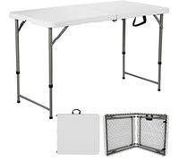 ANJI DEPOT Mesa de caballete plegable de 4 pies, mesa de picnic resistente con 3 alturas ajustables de 18/24/29 pulgadas (48/60/74 cm)