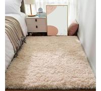 ANJIAJIE Alfombra para Salón 105 x 210 cm Suave y Mullida, Fácil de Limpiar, Parte Inferior Antideslizante Alfombra de Pelo Largo para Salón O Dormitorio, Beige
