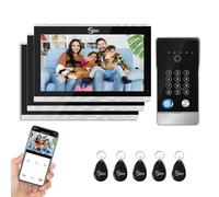 ANJIELO SMART Tuya Video Timbre de Puerta con Pantalla táctil WiFi de 10' con Timbre 1080P con Cable, desbloqueo 5 en 1, Soporte de Huellas Dactilares (1 Timbre + 3 Pantalla)