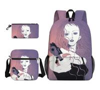 Anjinguang Osaki Nana - Juego de 3 piezas de mochila escolar con estampado 3D Komatsu Nana con bolsa de hombro y bolsa de papelería, mochila de viaje casual 3 en 1, Tipo 7, Talla única, Juego de