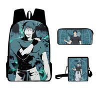 Anjinguang Satoru Gojo Itadori Yuji Fushiguro Megumi - Mochila escolar de anime, bolsa de hombro para estudiantes, bolsa de almuerzo y estuche, 3 piezas, mochila de lona para el regreso a clases para