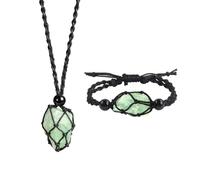 Anjiucc - Juego de collar y pulsera con colgante de vidrio natural hecho a mano, longitud ajustable, generic, Nailon, Fluorita verde