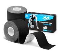 AnjoCare Cinta Kinesiológica, Cinta Deportiva Terapéutica sin cortar para músculos y articulaciones, sin látex Cinta para soporte de hombros, tobillos, codos y rodillas（2 Rollos de 5M x 5CM）negro