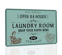 ANJOOY Letreros de metal retro - Self Service Open 24 Hours Laundry Room Drop Your Pants Here 25 por carga - Letrero de hierro vintage para comerciales, cafeterías, hogares, bares, decoración de pared