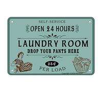 ANJOOY Letreros de metal retro - Self Service Open 24 Hours Laundry Room Drop Your Pants Here 25 por carga - Letrero de hierro vintage para comerciales, cafeterías, hogares, bares, decoración de pared