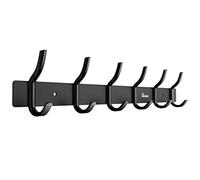Anjuer Perchero para ropa, 6 ganchos, resistente, de aleación de aluminio, color negro