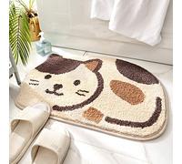 Ankah Tapete para Ducha, bañera, baño, Antideslizante, Absorbente, Adorable diseño con Imagen de Gato, tapete Suave y seco, 18 x 26 Pulgadas, Color Beige