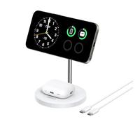 Anker Base de Cargador Inalambrico iPhone Ajustable 2 en 1 con Cable USB-C de 1,5m, Doble Led Carga de 15W Máx, Compatible con MagSafe para iPhone 16/15/14 Series y 5W para AirPods (sin Adaptador CA)
