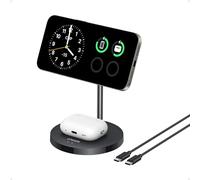 Anker Base de Cargador Inalambrico iPhone Ajustable 2 en 1 con Cable USB-C de 1,5m, Doble Led Carga de 15W Máx, Compatible con MagSafe para iPhone 16/15/14 Series y 5W para AirPods (sin Adaptador CA)