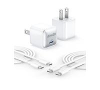 Anker Bloque de carga USB C, 20 W PIQ 3.0 de carga rápida compacta para iPhone 17/16/15 y más series, Galaxy, Pixel 4/3, iPad (paquete de 2 y 2 cables)