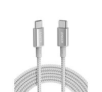 Anker Cable USB C Carga Rapida, 100W Nuevo Cable de Nylón con USB C 2.0, para iPhone 16/15, 16/15 pro, MacBook, iPad, Samsung Galaxy S23(3m, Plata)