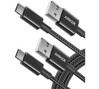 Anker Cable USB C, Paquete de 2 cable USB-C a USB-A, Cable USB 2.0 de Nylon, para iPhone 16/16 Pro/16 Plus/16 ProMax MacBook Pro 2024, iPad Pro 2024/Air 4, Samsung Galaxy S10 S10+, LG V30(1,8m, Negro)