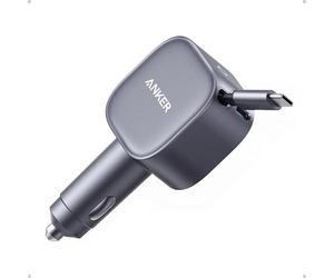 Anker Cargador Coche USB C 75W, Cargador Mechero Rápido Tipo-C Ultra Compacto con Cable Retráctil, Adaptador de Coche para iPhone 16/15 Series,MacBook Pro/Air, iPad,Galaxy, AirPods