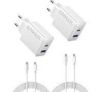 Anker Cargador iPhone Carga Rapida USB C 20W 2 Pack, 2 Puertos | Para iPhone 16 16 Plus 16 Pro Max 15, iPad, 2 cables USB C 1,5 m