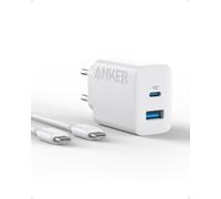 Anker Cargador iPhone Carga Rapida USB C 20W, con 2 Puertos,para iPhone 17/17 Pro/17 Pro Max/16 Plus/15 Air iPad y más(Cable USB C de 1,5m Incluido)