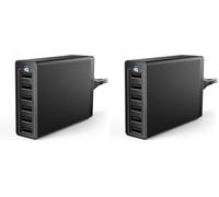 Anker Cargador USB, PowerPort 6 USB 60W de 6 Puertos, Cargador de sobremesa de tamaño Familiar con tecnología PowerIQ, para iPad, Samsung, Nexus, Nokia, Motorola y Otros (Negro) (Paquete de 2)