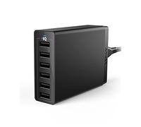 Anker Cargador USB, PowerPort 6 USB 60W de 6 Puertos, Cargador de sobremesa de tamaño Familiar con tecnología PowerIQ, para iPad, Samsung, Nexus, Nokia, Motorola y Otros (Negro)