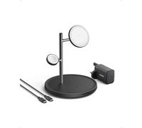 Anker Estación de carga inalámbrica 3 en 1, compatible con cargador MagSafe, soporte inalámbrico certificado Qi2 15W, para iPhone 16/15/14, AirPods Pro, Apple Watch Ultra (cargador USB C y cable