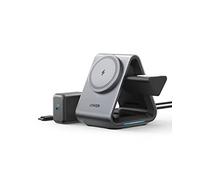 Anker MagGo 737 Cargador Inalámbrico 3 en 1 con Carga rápida 15W | Certificado MFi, para iPhone 17/16/15, Apple Watch S8 S7 S6, AirPods 3 Pro, cargador USB C 30W