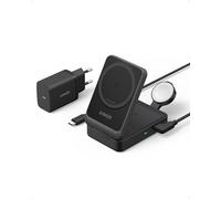 Anker MagGo Cargador Inalámbrico iPhone 3 en 1 con MagSafe 15W, Cargador Magsafe Soporte de Carga Certificado Qi2, iPhone 16/15/14/13 Series, AirPods, Apple Watch 9 (Enchufe Incluido)