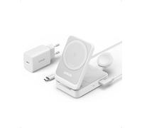 Anker MagGo Cargador Inalámbrico iPhone 3 en 1 Soporte de Carga 15 W Qi2 + Cargador Blanco