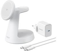 Anker MagGo Cargador Inalámbrico iPhone 3 en 1 con MagSafe 15W(Soporte de Carga), Cargador Magnético con Certificación Qi2, para iPhone 16/15, Apple Watch, AirPods Pro y más(Adaptador Incluido)