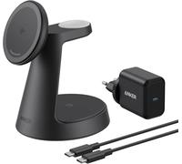 Anker MagGo Cargador Inalámbrico iPhone 3 en 1 Qi2 15W MagSafe | Soporte de carga magnético Qi2, compatible con iPhone 18/17/16/15 Air, Apple Watch, AirPods Pro y más. Adaptador incluido.