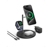 Anker MagGo Estación de Cargador Inalámbrico iPhone 3 en 1 Magsafe 15W, Cargador Inalambrico Compatible con MagSafe para iPhone 16/15/14/13, AirPods, Apple Watch(Negro)