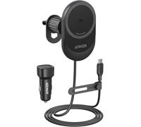 Anker MagGo Qi2 - Cargador inalámbrico de coche de 15 W, soporte magnético, carga rápida para iPhone serie 12-16, ángulo de visión ajustable, USB-C, negro