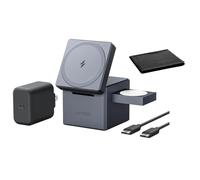 Anker MagSafe - Soporte de carga, cargador inalámbrico, cubo 3 en 1, soporte de carga rápida plegable de 15 W, para iPhone 17/16/15, Apple Watch 1-8/Ultra, AirPods (cargador USB-C de 30 W y paño de