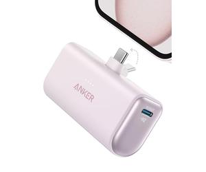 Anker Nano Powerbank, 5000 mAh Powerbank 22,5 W, Conector USB-C Plegable, Compatible con iPhone 15, Samsung S22/23 Serie, Note20/10 Serie, Huawei, iPad Pro/Air, AirPods y más(Rosado)