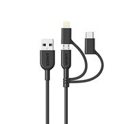 Anker PowerLine II Cable 3 en 1 Lightning/Tipo C/Micro USB para iPhone, iPad, HTC, LG, Samsung Galaxy, Sony Xperia, smartphones Android y más (0,9 m)