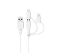 Anker PowerLine II - Cable 3 en 1, Lightning/Tipo C/Micro USB para iPhone, iPad, Huawei, HTC, LG, Samsung Galaxy, Sony Xperia y Android Smartphones (3 pies) (blanco)