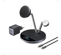 Anker Prime Cargador MagSafe Compatible, Charging Station 3 en 1, Base de Carga inalámbrica Qi2 de 25 W, Pantalla Inteligente, para iPhone 17, Apple Watch, AirPods y más.