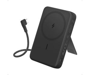 Anker Zolo Batería Externa magnética, Cargador portátil inalámbrico de 10 000 mAh con Carga rápida máxima de 30 W, Cable USB-C Integrado y Soporte Ajustable, para iPhone 15/14, AirPods y más.