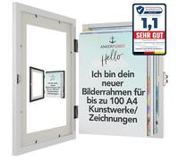 ANKERPUNKT Marco de fotos para niños, A4, color blanco, para hasta 100 imágenes pintadas, marco artístico para niños, apertura frontal, marco intercambiable de madera, regalos para mamá, papá, abuela,