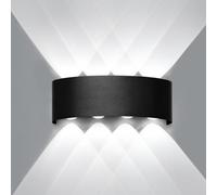 Ankey Lámpara de Pared Modernos, 8W 6000K Blanco Frío Aplique LED, Interior Exterior Negro IP65 Impermeable Lampara para Baño Dormitorio Pasillo Escaleras