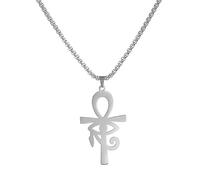 Ankh Cruz Ojo de Horus Collar Antiguo Símbolo Egipcio Ankh Cruz Colgante Collares Egipto Encanto Buena Suerte Amuleto Protección Joyería de acero inoxidable para hombres mujeres Navidad (Plata)